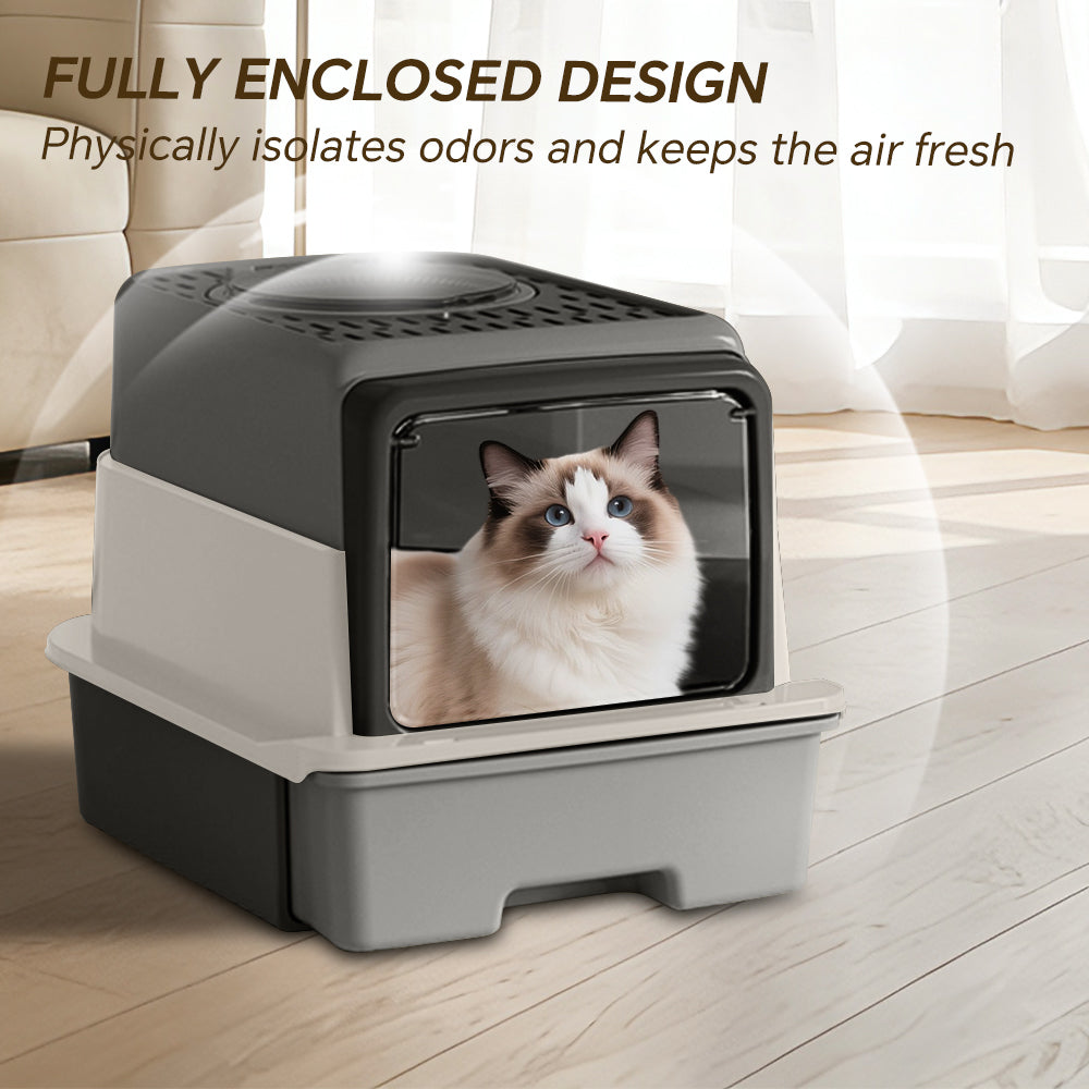 AuraPure™ Vault | Splash-Proof Enclosed Cat Litter Box – One-Way Exit Anti-Tracking System & Deodorant-Ready Station