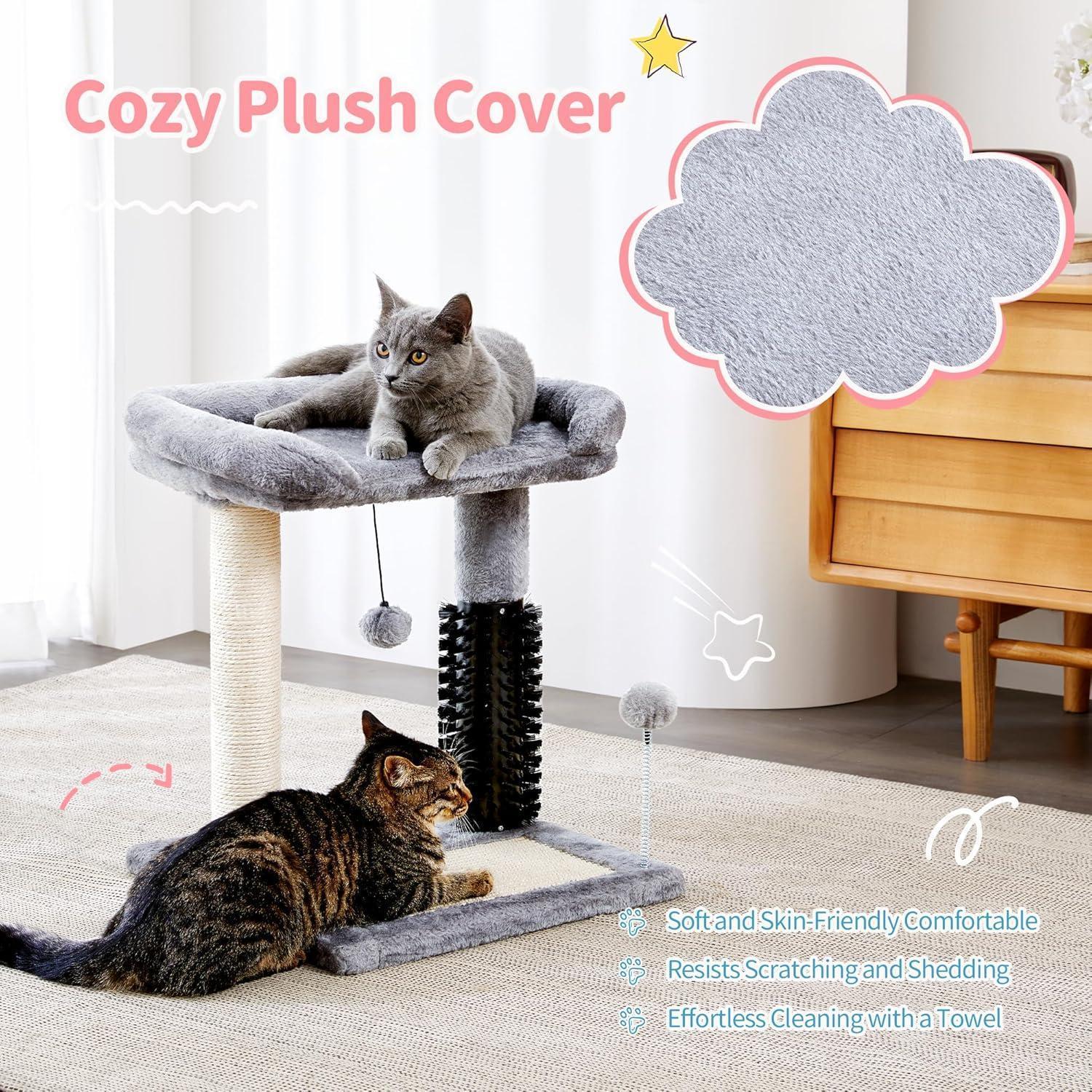 EliteKitten™ Oasis | Small Multipurpose Cat Tree - Plush Perch with Massage Arch & Play Ball