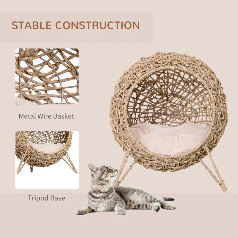 AuraEstate™ Boho-Nest | Hand-Crafted Woven Pet Sanctuary – Breathable Elevated Cat Bed in Minimalist Beige