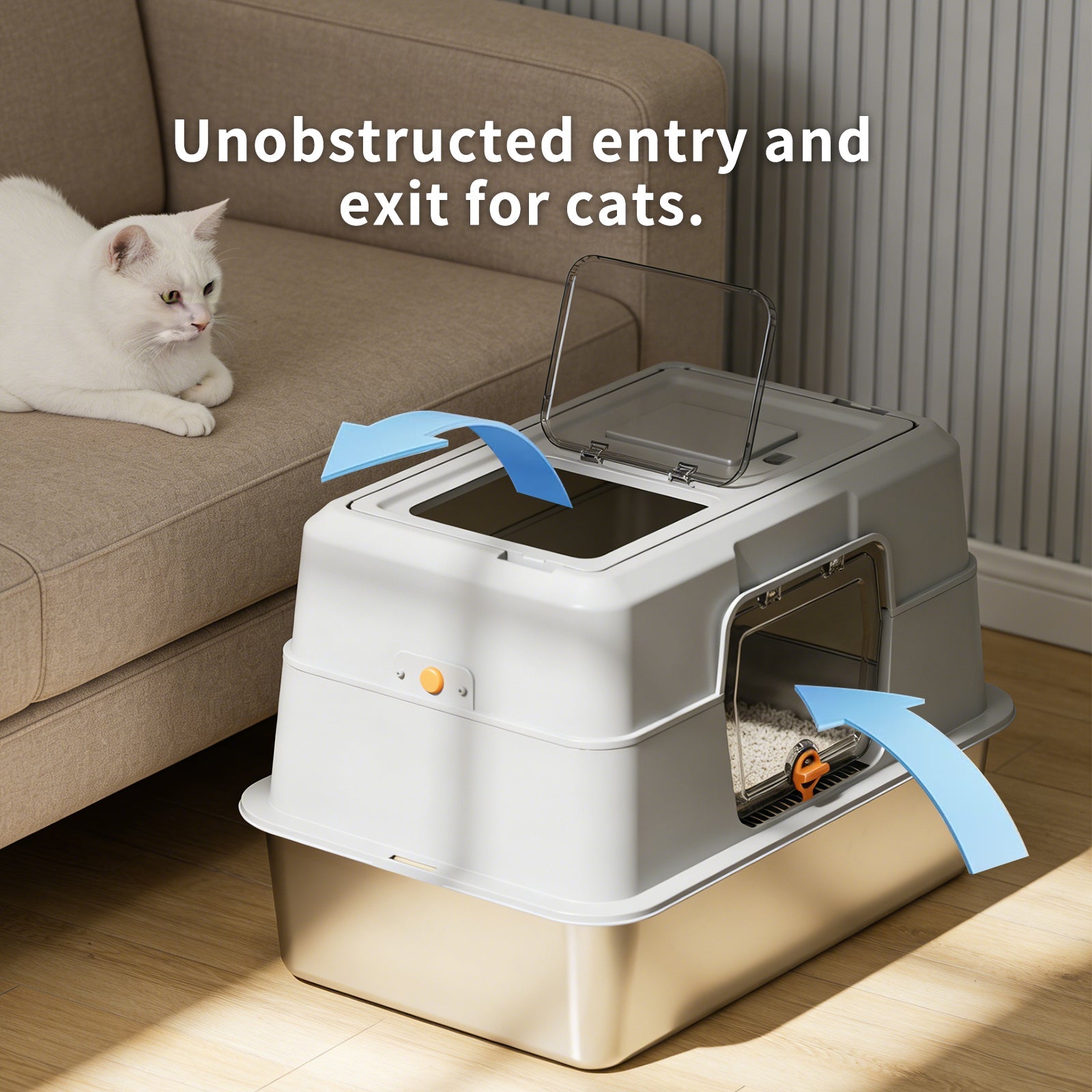 AuraPure™ Platinum-Shield | XL Stainless Steel Enclosed Litter Box – Zero-Odor & Easy-Clean Solution for Large & Multi-Cat Homes