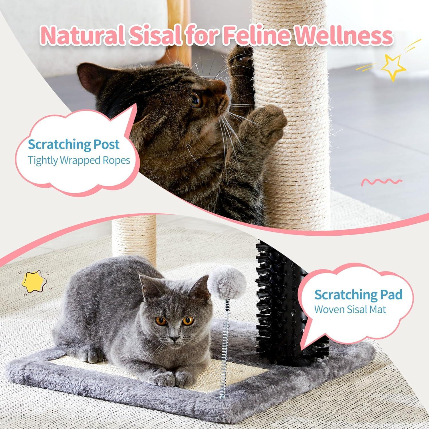 EliteKitten™ Oasis | Small Multipurpose Cat Tree - Plush Perch with Massage Arch & Play Ball
