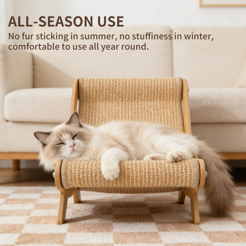 AuraEstate™ Deck-Chair | Minimalist Wooden Cat Scratcher Lounge – 51.5cm Professional Claw Care & Recliner Station