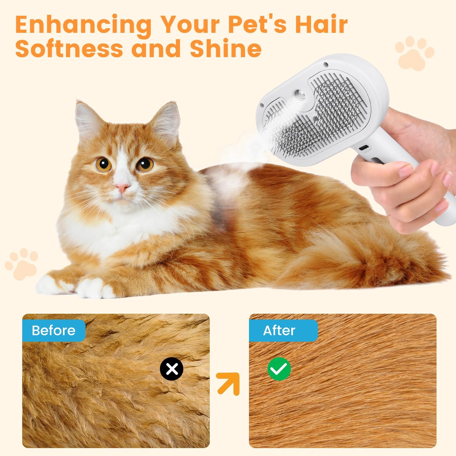 AuraMist™ | 3-in-1 Professional Pet Steam Brush - Nano-Mist Grooming & Massage Tool