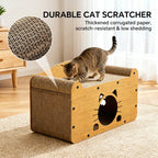 AuraEstate™ Feline-Silhouette | Designer Wooden Cat Bed – Private Den & Claw-Care Station with Scalloped Edge