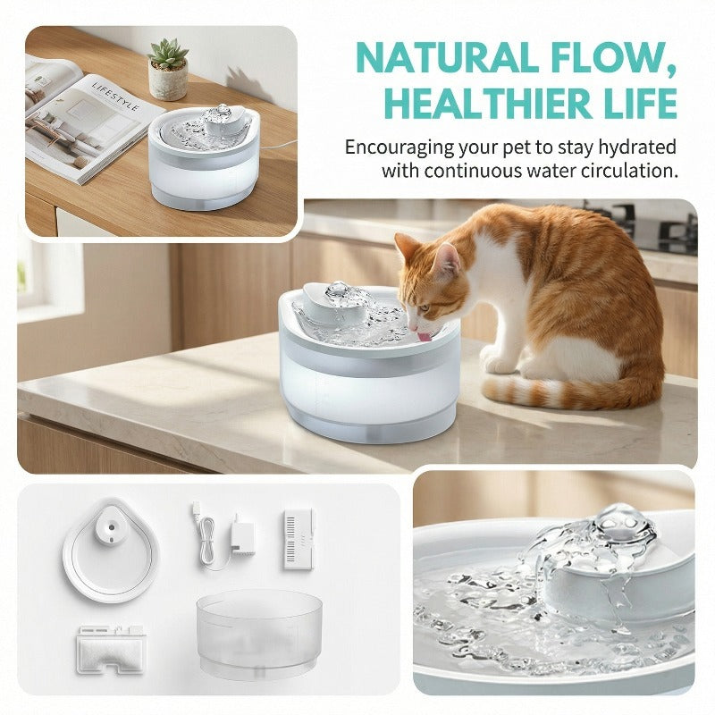 AuraPure™ Pure-Flow | 2500ml Healthy Running Water Station – Silent Oxygenating Dispenser for Modern Felines