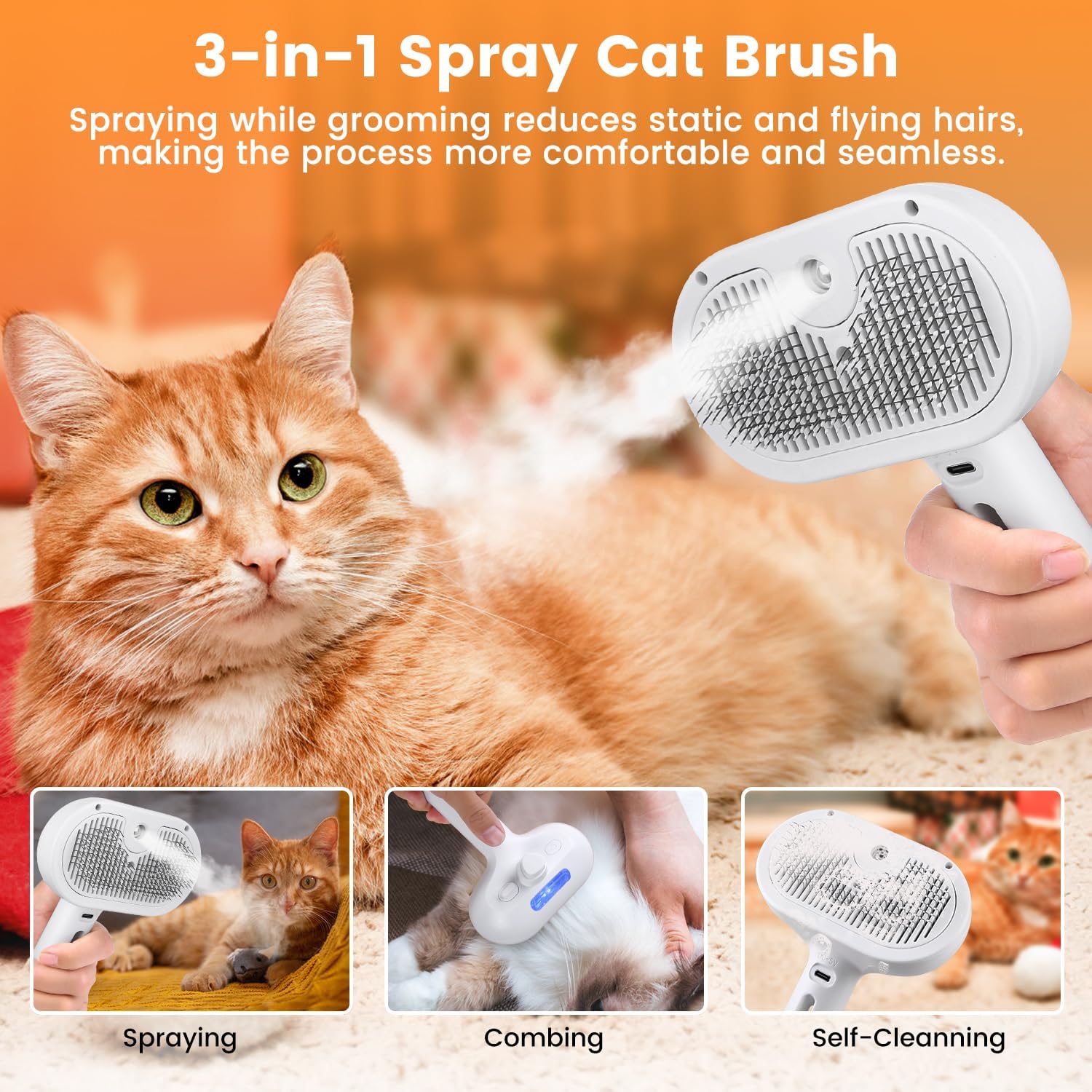 AuraMist™ | 3-in-1 Professional Pet Steam Brush - Nano-Mist Grooming & Massage Tool