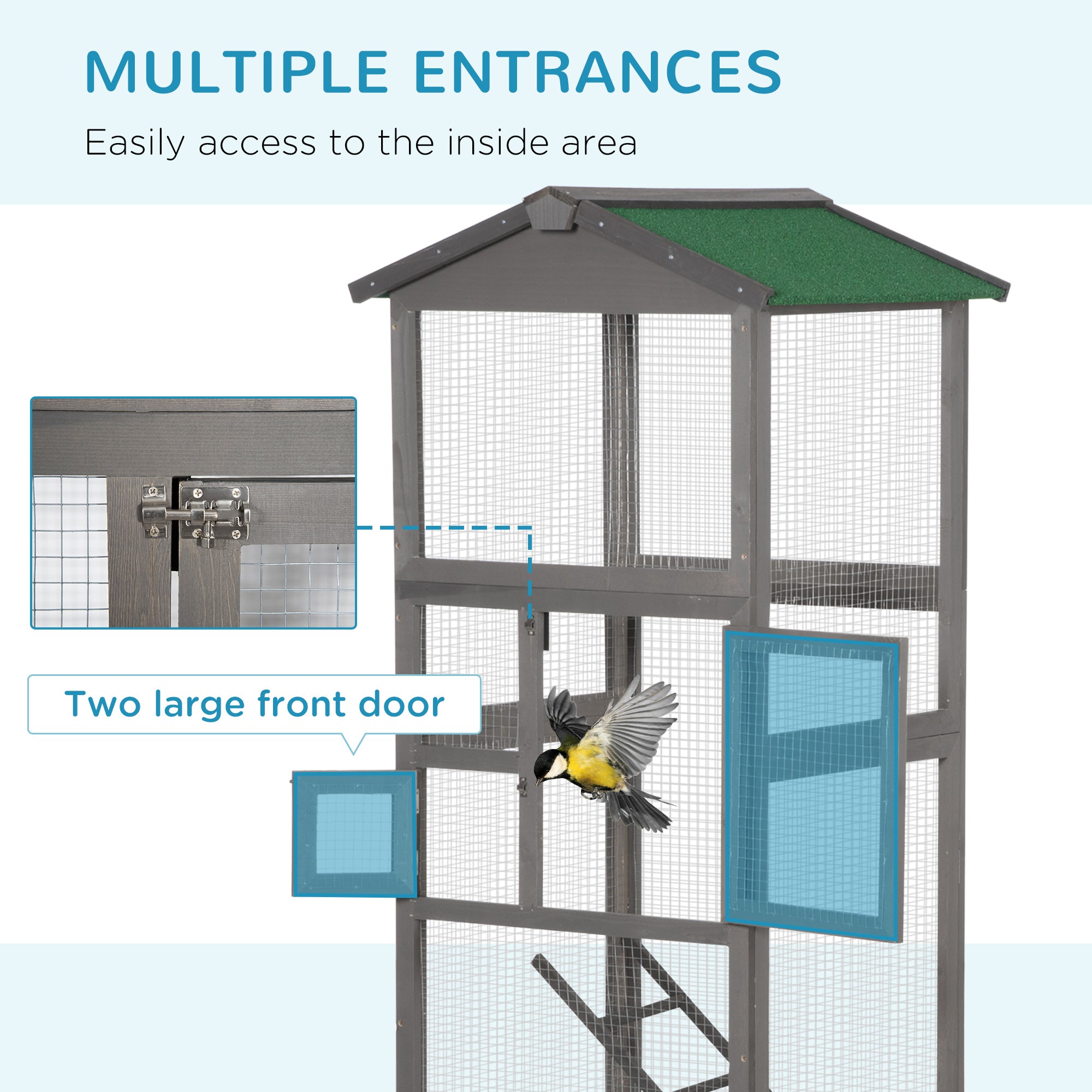 EliteVilla™ | 5.4ft Indoor/Outdoor Grey Bird Habitat - Dual-Door Access & Waste Management System