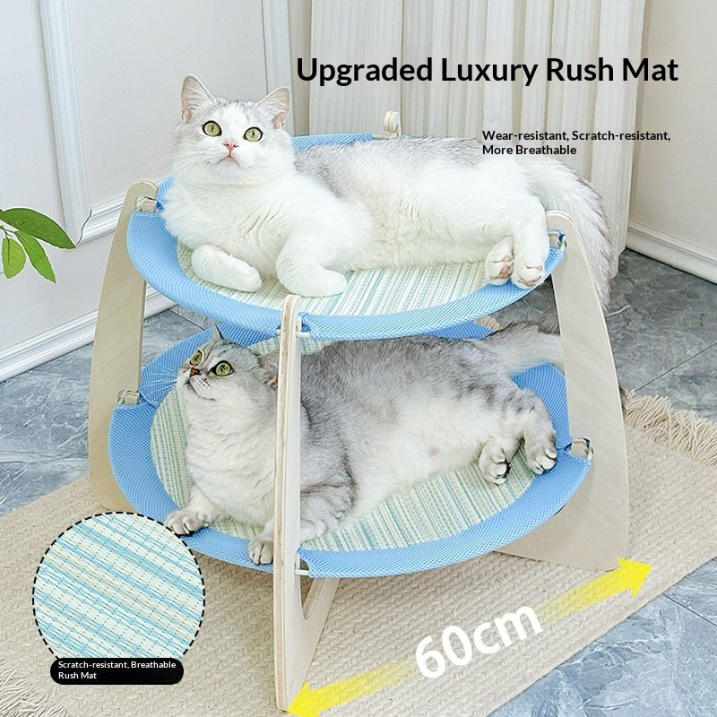 AuraEstate™ Heritage-Cool | Premium Solid Wood Cat Throne – Breathable Rattan Mat & Eco-Friendly Summer Retreat