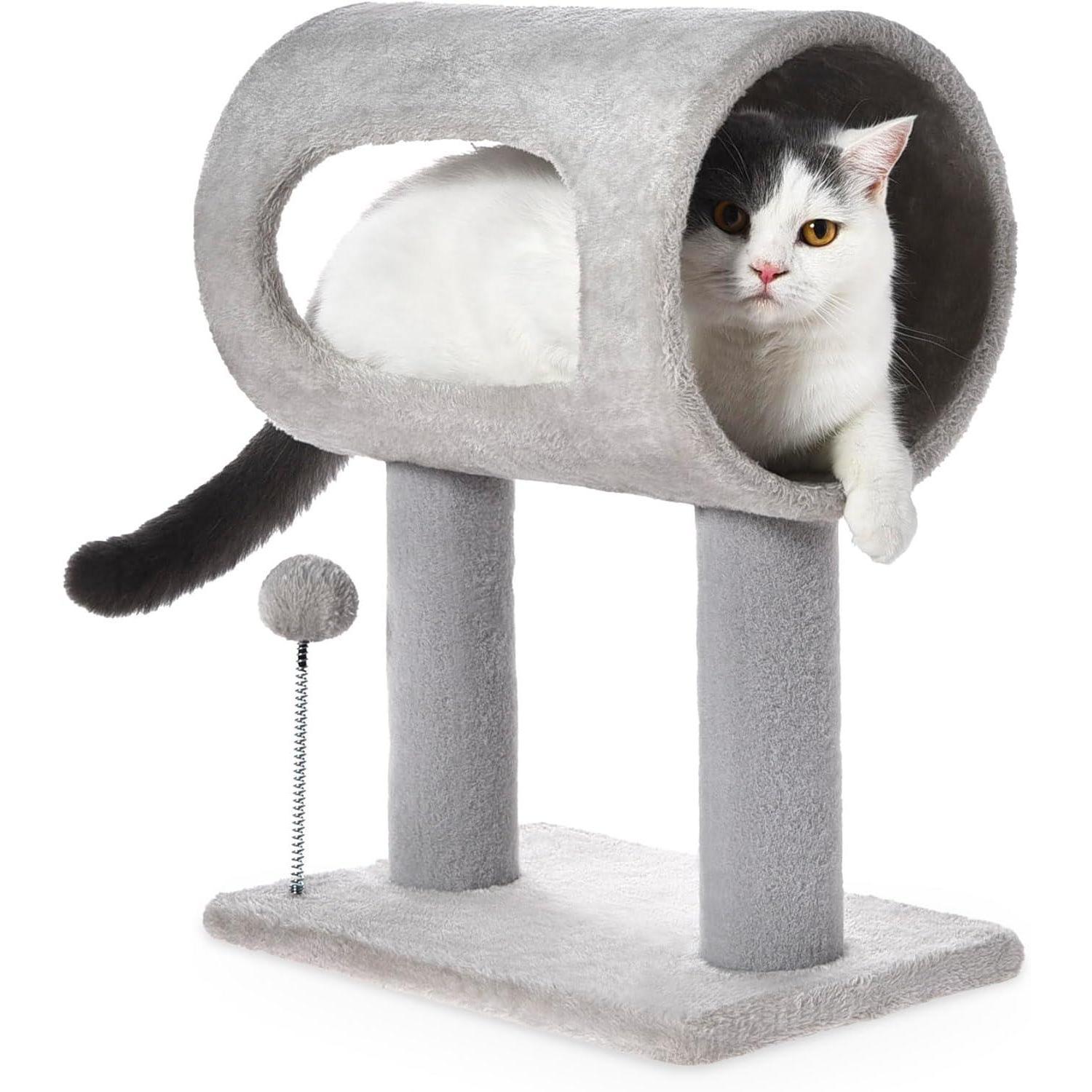 EliteNook™ | Compact Cat Tree with Cozy Sleep Tunnel - Plush Perch & Interactive Play Ball