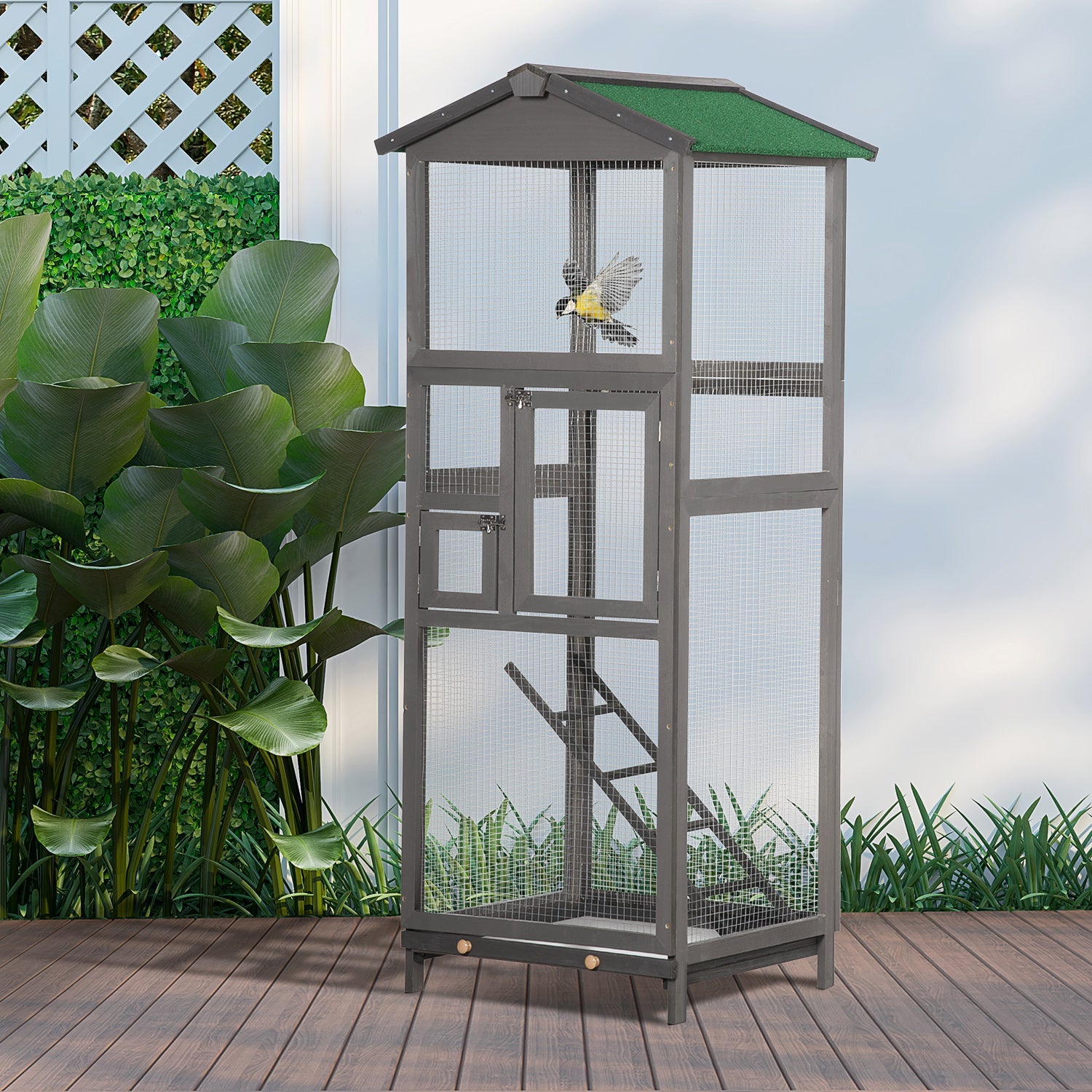 EliteVilla™ | 5.4ft Indoor/Outdoor Grey Bird Habitat - Dual-Door Access & Waste Management System