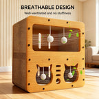 AuraEstate™ Twin-Head | Stacked Wood Cat Scratcher – Luxury 2-Tier Resting Den with 4 Integrated Teaser Balls