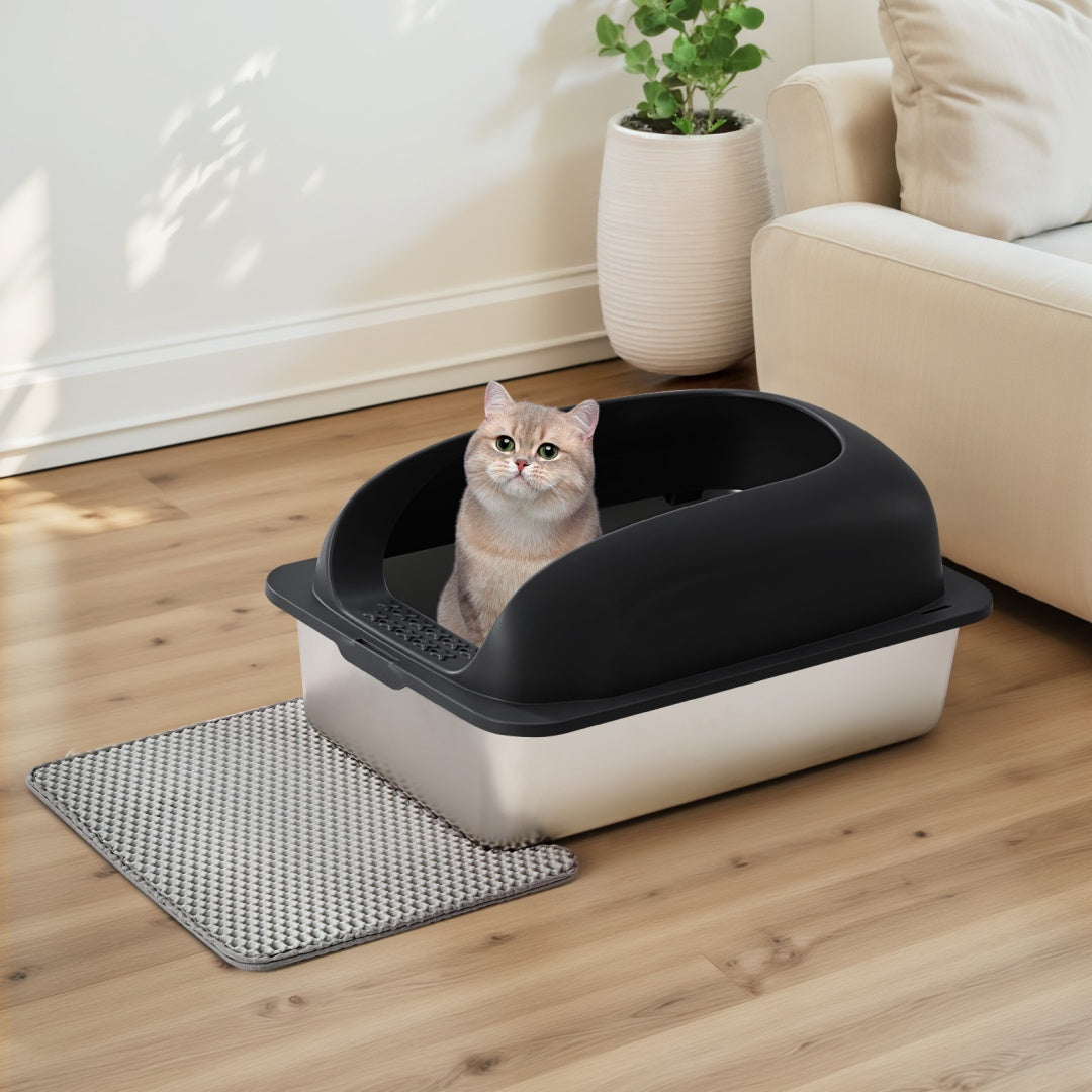 EliteSteel™ | Lifetime Stainless Steel Litter Box - Anti-Bacterial XL Basin with Splash Guard Lid