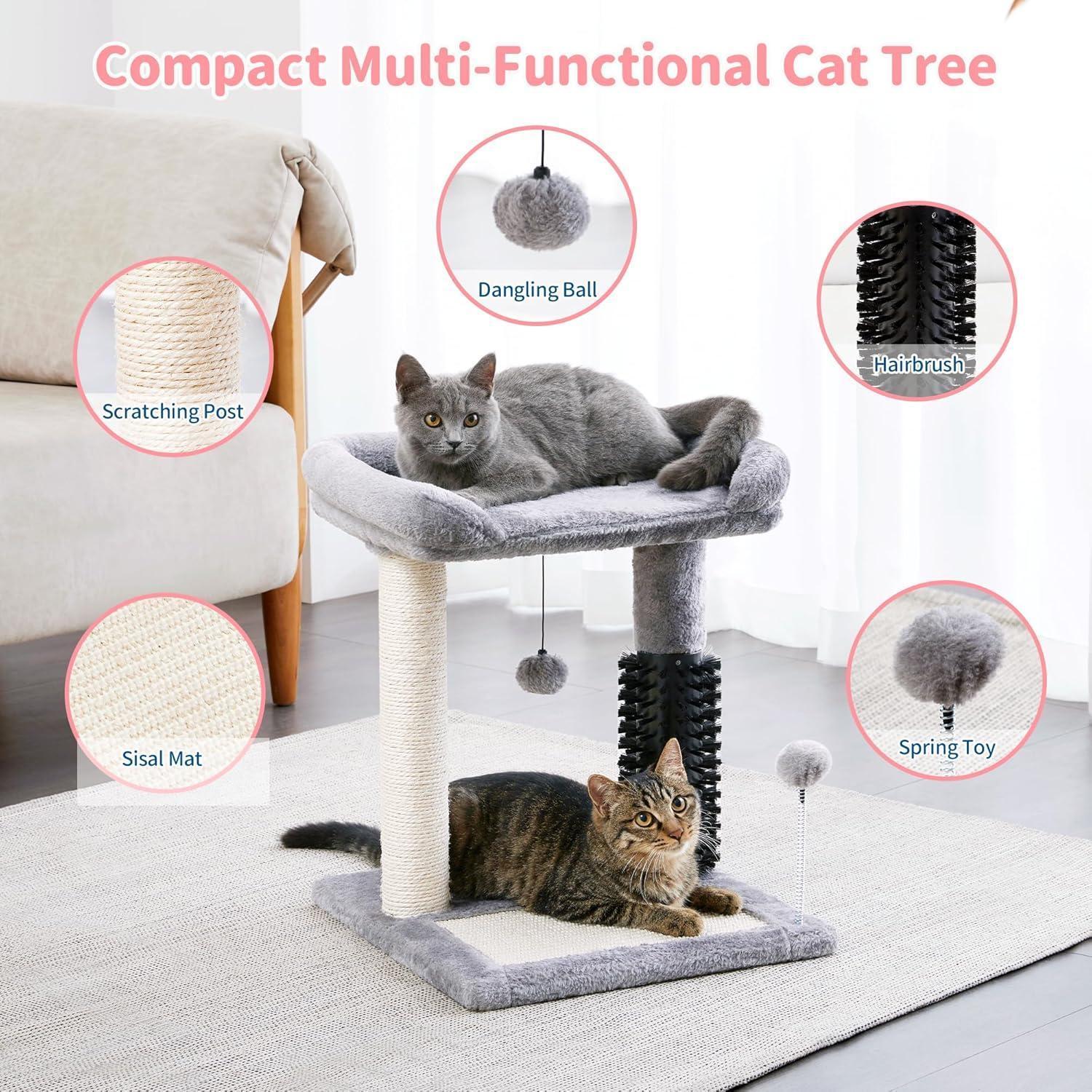EliteKitten™ Oasis | Small Multipurpose Cat Tree - Plush Perch with Massage Arch & Play Ball