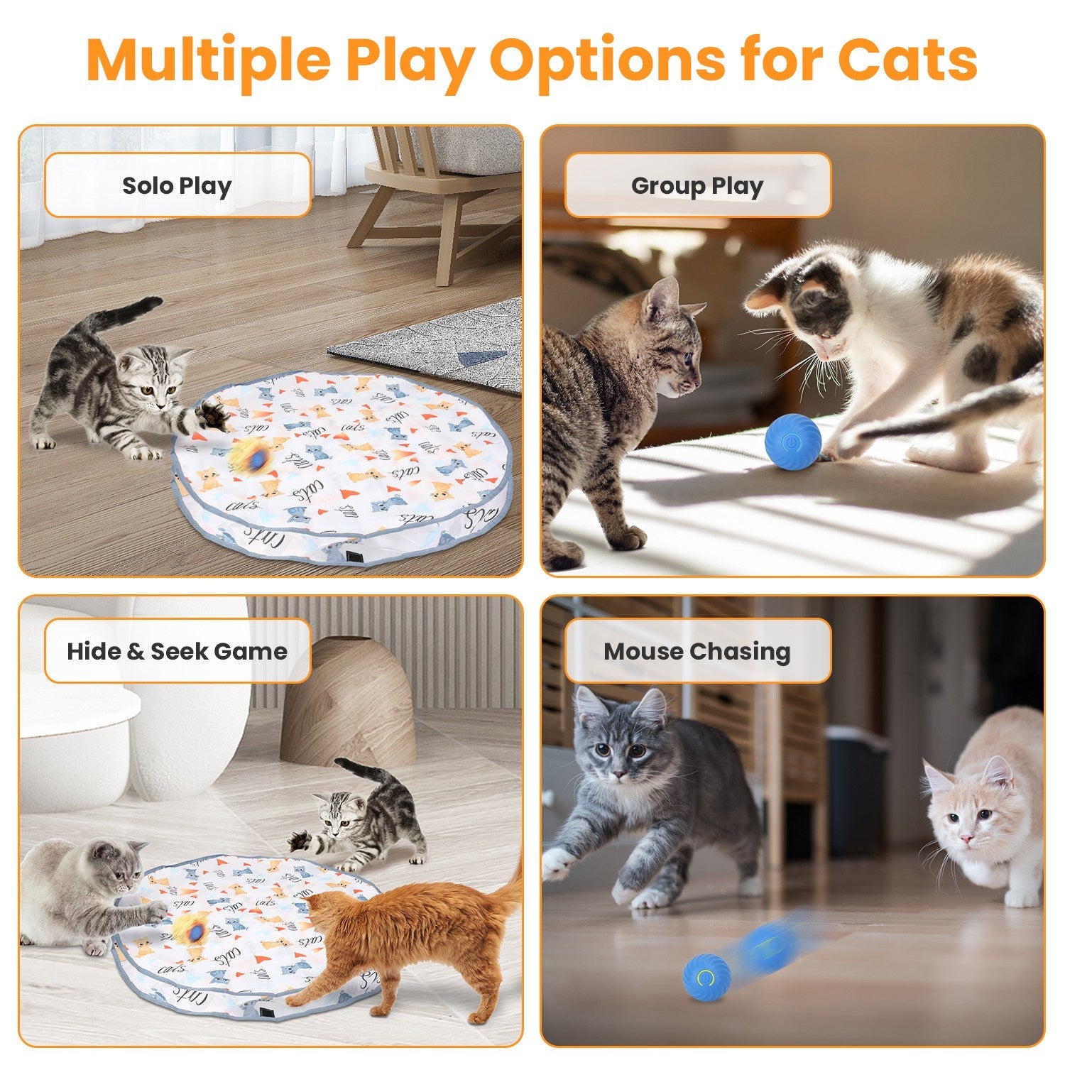 AuraPlay™ Pulse | Fast-Rolling Rechargeable Cat Ball – 360° Intelligent Evasion Toy with Stealth Pouch