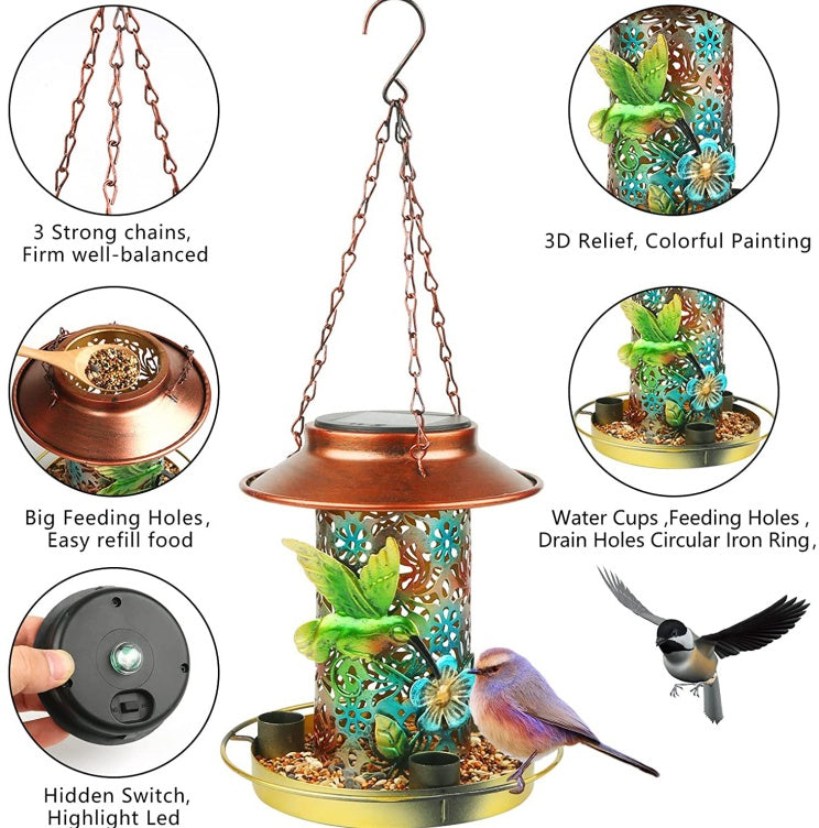 EliteLume™ | 2-in-1 Wild Bird Feeder & Garden Lantern - Solar-Charged Cardinal Feeder with S-Hook