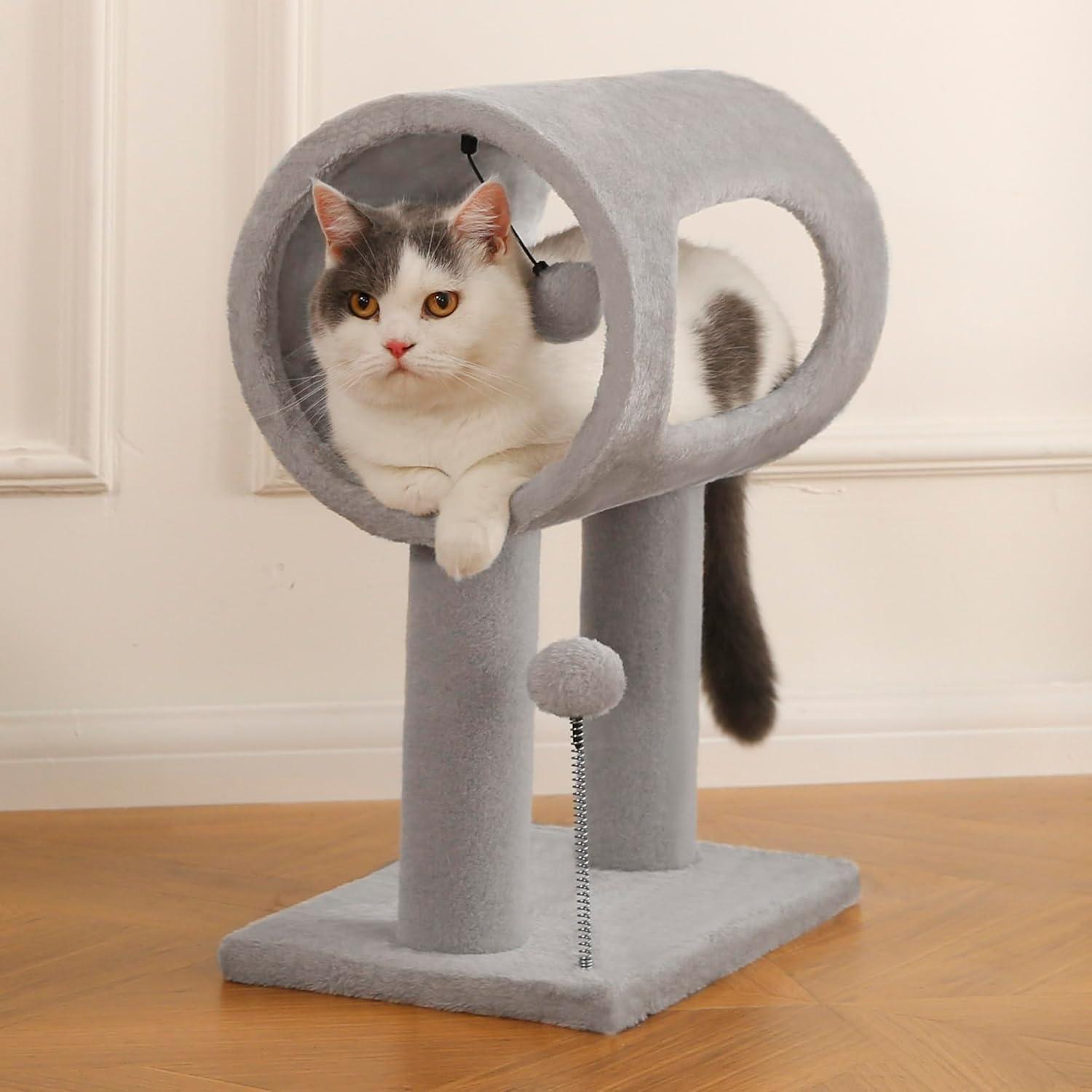 EliteNook™ | Compact Cat Tree with Cozy Sleep Tunnel - Plush Perch & Interactive Play Ball