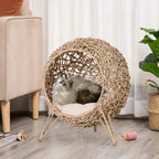 AuraEstate™ Boho-Nest | Hand-Crafted Woven Pet Sanctuary – Breathable Elevated Cat Bed in Minimalist Beige
