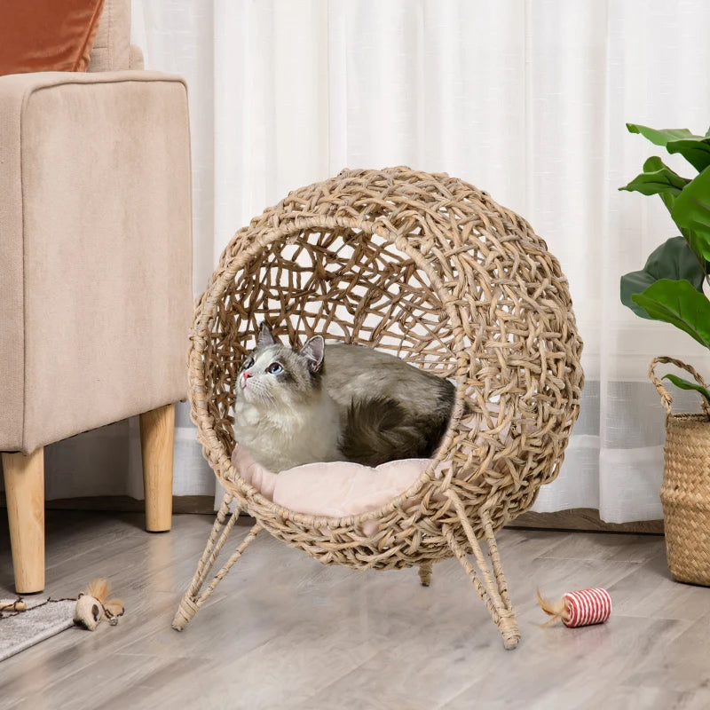 AuraEstate™ Boho-Nest | Hand-Crafted Woven Pet Sanctuary – Breathable Elevated Cat Bed in Minimalist Beige