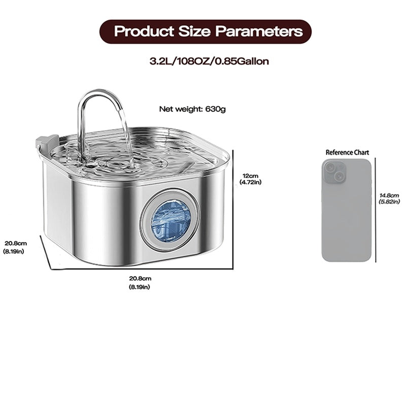 AuraPure™ Eternal-Oasis | High-Capacity 3.2L Pet Fountain – Transparent View-Port & Triple-Action Filtration System