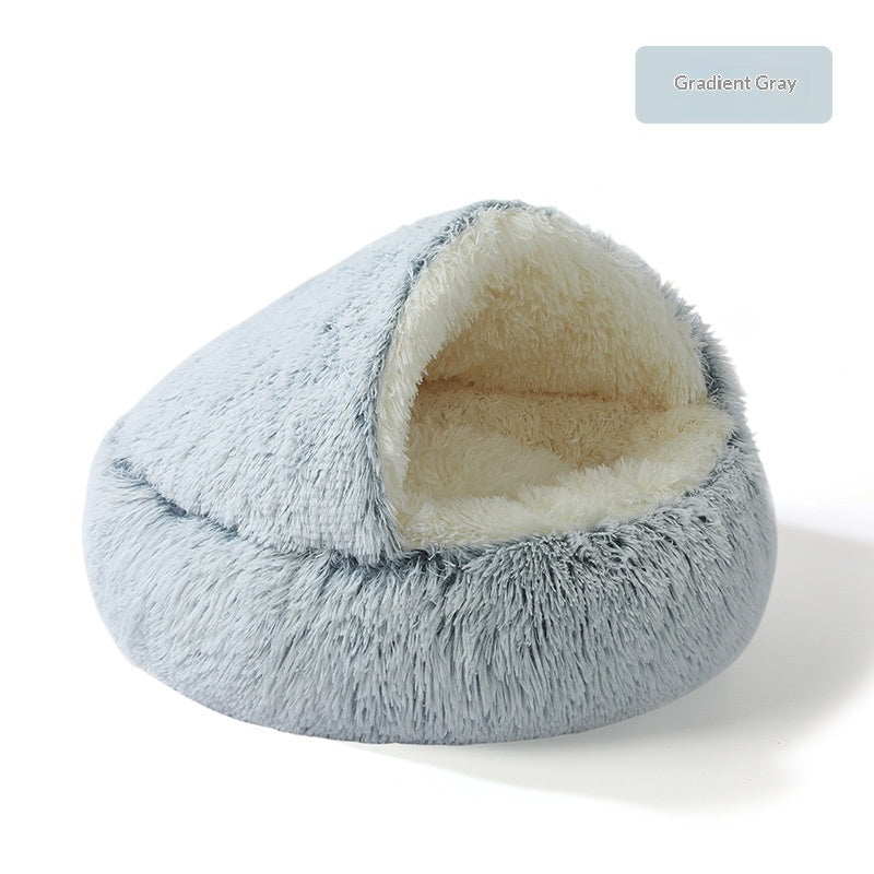AuraEstate™ Cozy-Cocoon | 2-in-1 Winter Shell Cat Bed – Ultra-Soft Plush Nest & Semi-Enclosed Private Haven