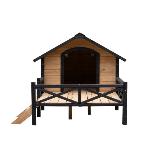 EliteEstate™ | Large Outdoor Wooden Dog Villa - Two-Tone Luxury Cabin with Covered Veranda