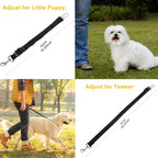 Dog leash with adjustable length shown in use with two dogs and a person.