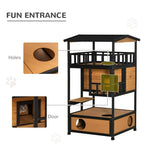 EliteRefuge™ | Weatherproof Cedar-Style Cat Villa - Multi-Level Outdoor Shelter with Asphalt Roof