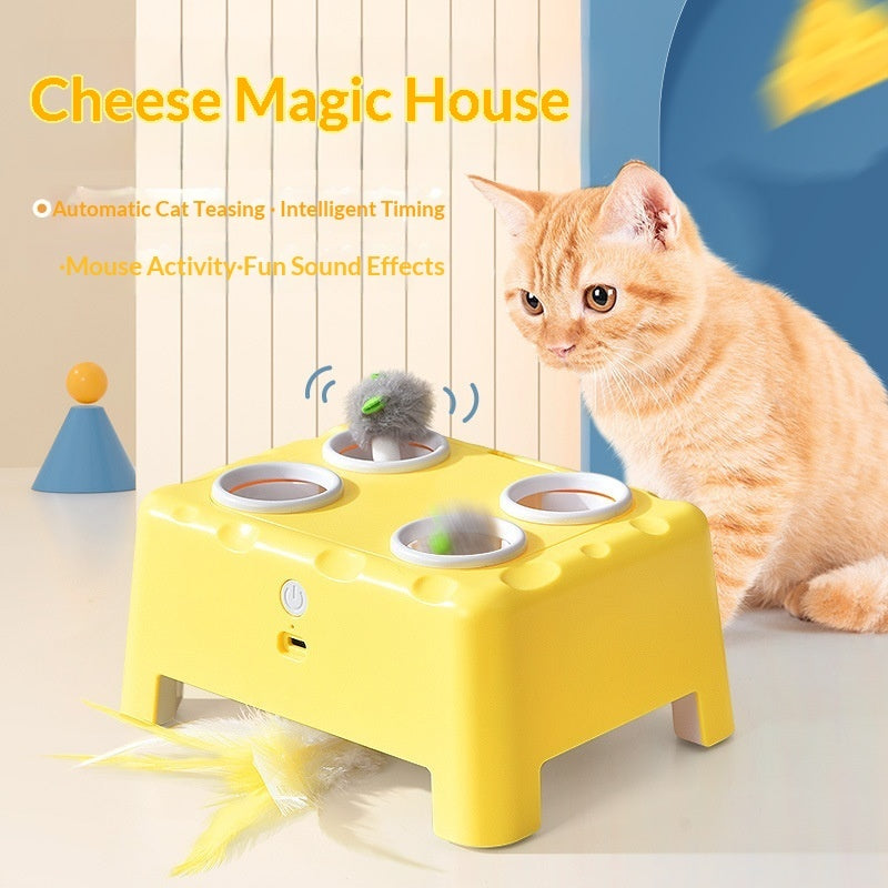 AuraPlay™ Cheese-Quest | Intelligent 3-in-1 Sensory Toy – Automatic Hide-and-Seek Station for Active Cats