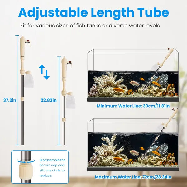 EliteVacuum™ | Adjustable Electric Fish Tank Cleaner - Cordless Maintenance System