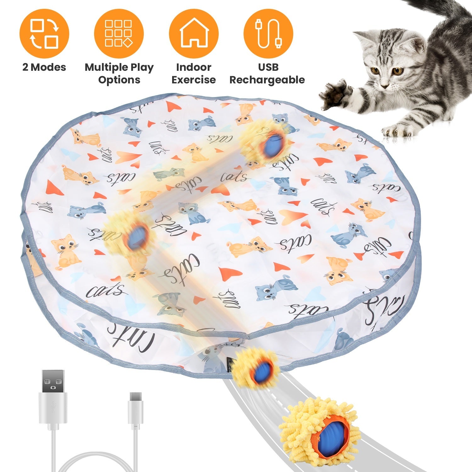 AuraPlay™ Pulse | Fast-Rolling Rechargeable Cat Ball – 360° Intelligent Evasion Toy with Stealth Pouch