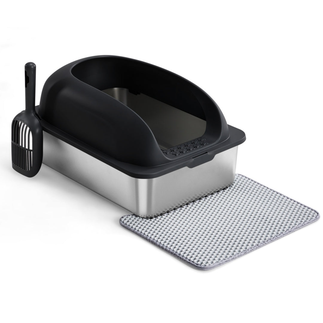 EliteSteel™ | Lifetime Stainless Steel Litter Box - Anti-Bacterial XL Basin with Splash Guard Lid