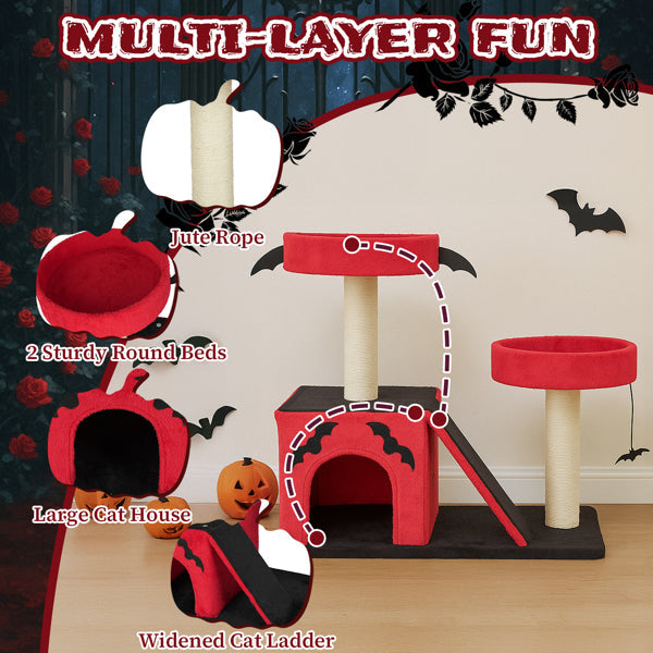 EliteVamp™ Cat Manor | 42” Gothic Climbing Frame - Luxury Padded Perches & Spider Play Station