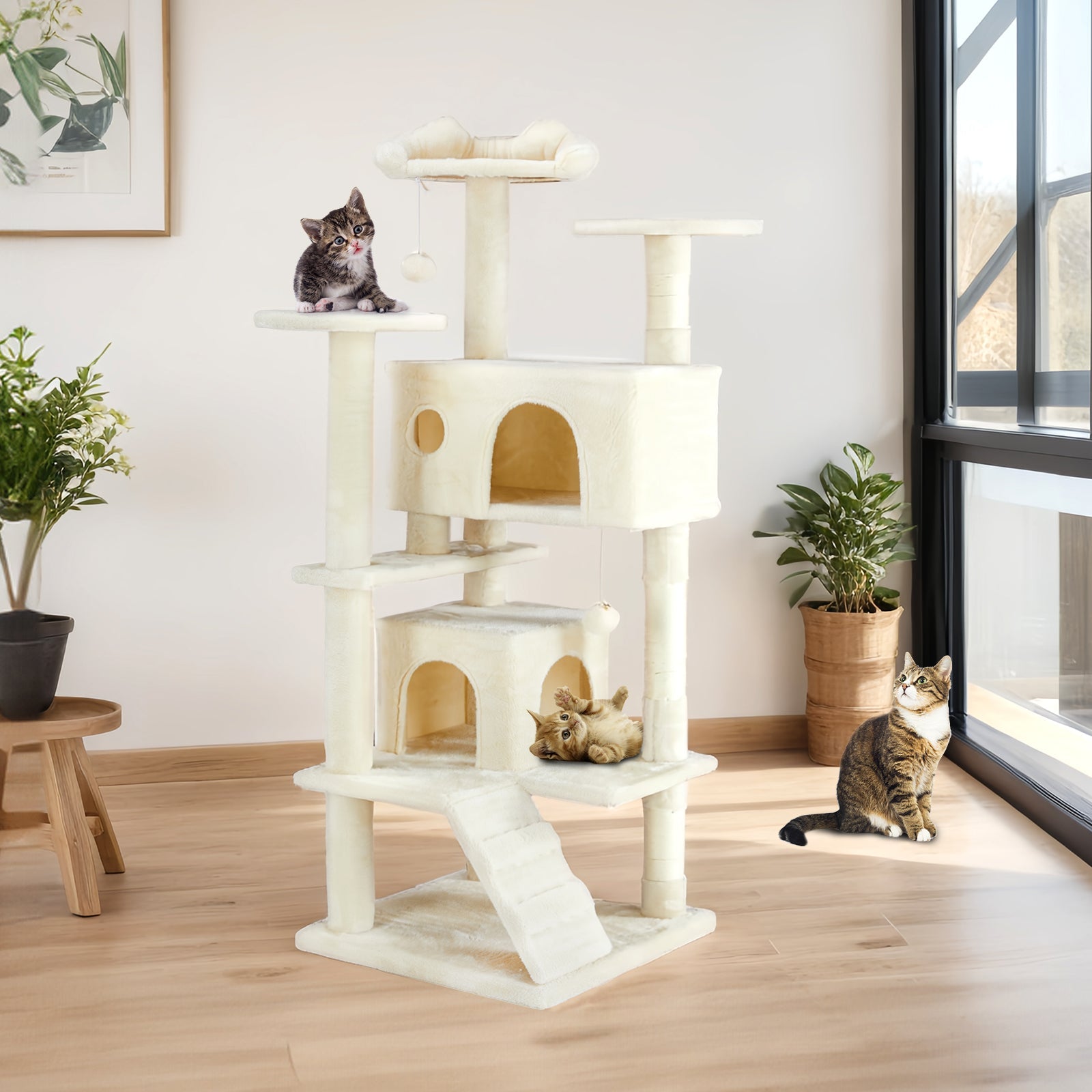 EliteHabitat™ | 4-in-1 Cat Climbing Forest - Natural Sisal Scratchers & Plush Condos