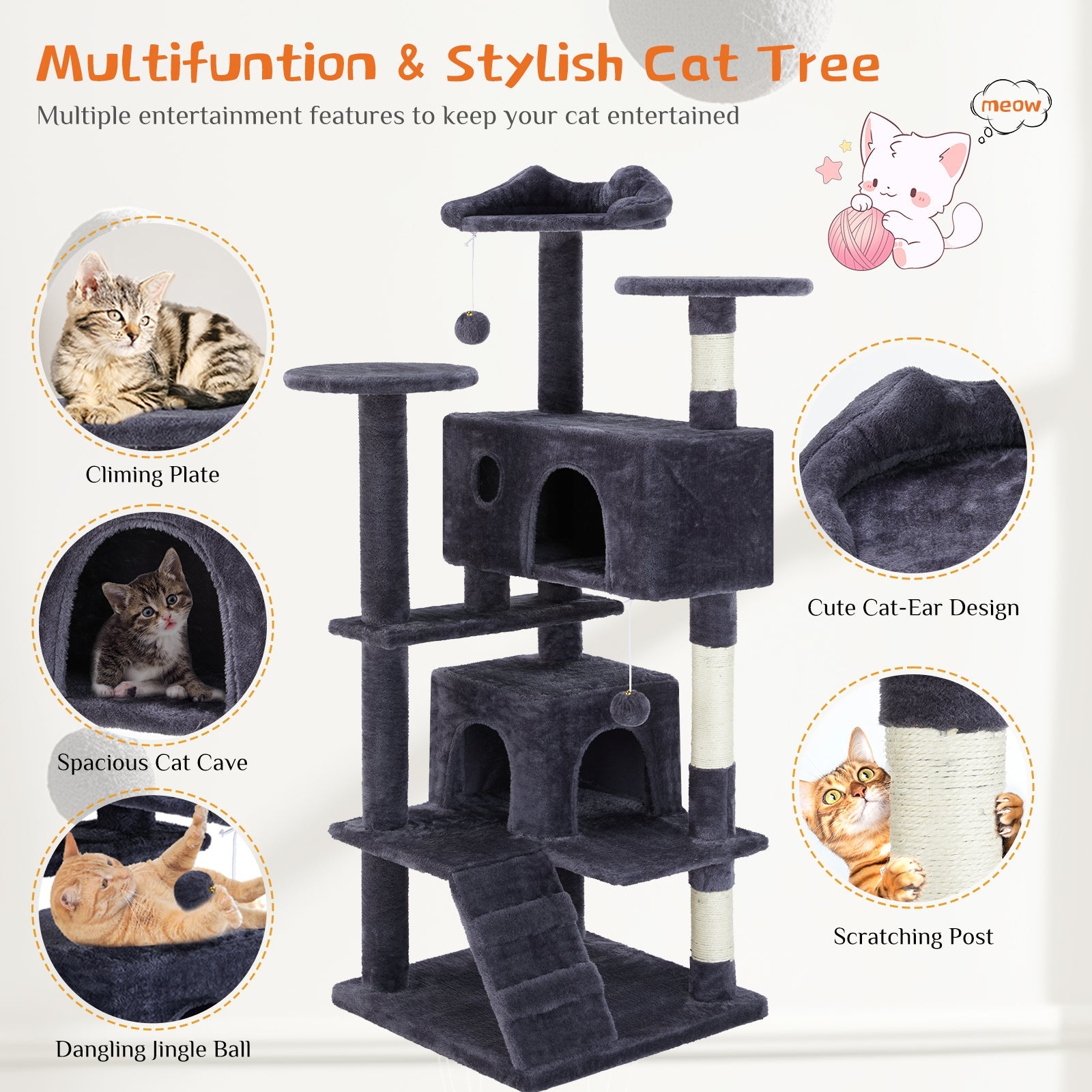 EliteHabitat™ | 4-in-1 Cat Climbing Forest - Natural Sisal Scratchers & Plush Condos