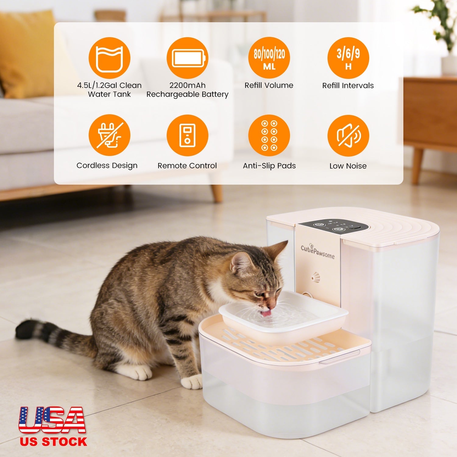 AuraPure™ Smart-Sip XL | Rechargeable Wireless Pet Fountain – 4.5L High-Capacity Water Station with App/Remote Sync & 3 Flow Modes