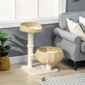 Elevated Cat Bed With Sisal Scratching Post For Indoor Kitties, Modern Cat Tree With Cute Basket Design, Small Cat Tree With Ball Toy - Aura Pet Elite