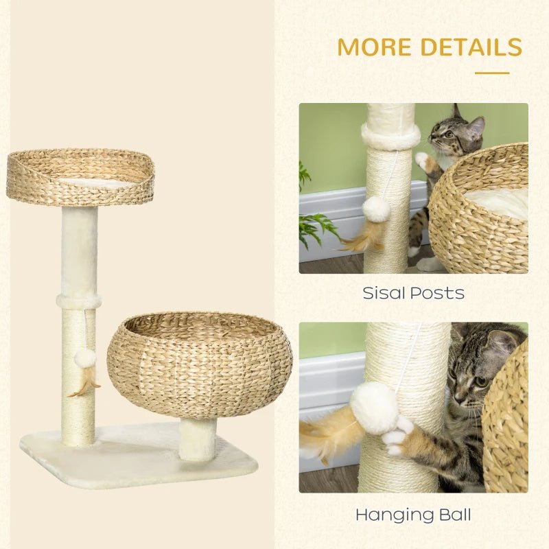 Elevated Cat Bed With Sisal Scratching Post For Indoor Kitties, Modern Cat Tree With Cute Basket Design, Small Cat Tree With Ball Toy - Aura Pet Elite