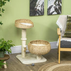 Elevated Cat Bed With Sisal Scratching Post For Indoor Kitties, Modern Cat Tree With Cute Basket Design, Small Cat Tree With Ball Toy - Aura Pet Elite