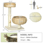Elevated Cat Bed With Sisal Scratching Post For Indoor Kitties, Modern Cat Tree With Cute Basket Design, Small Cat Tree With Ball Toy - Aura Pet Elite