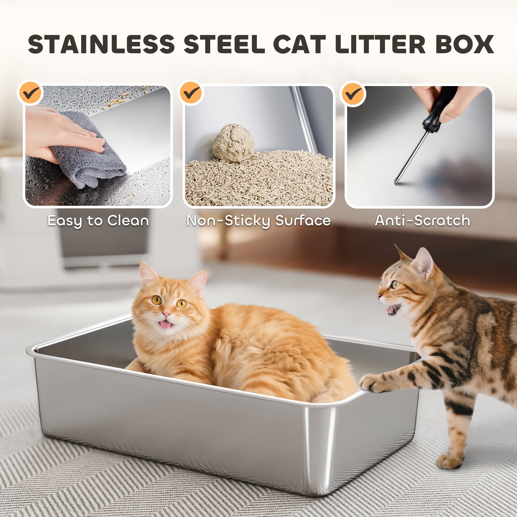 EliteTitan™ | Professional Grade Stainless Steel Litter Box with Flip - Top & Step - Aura Pet Elite