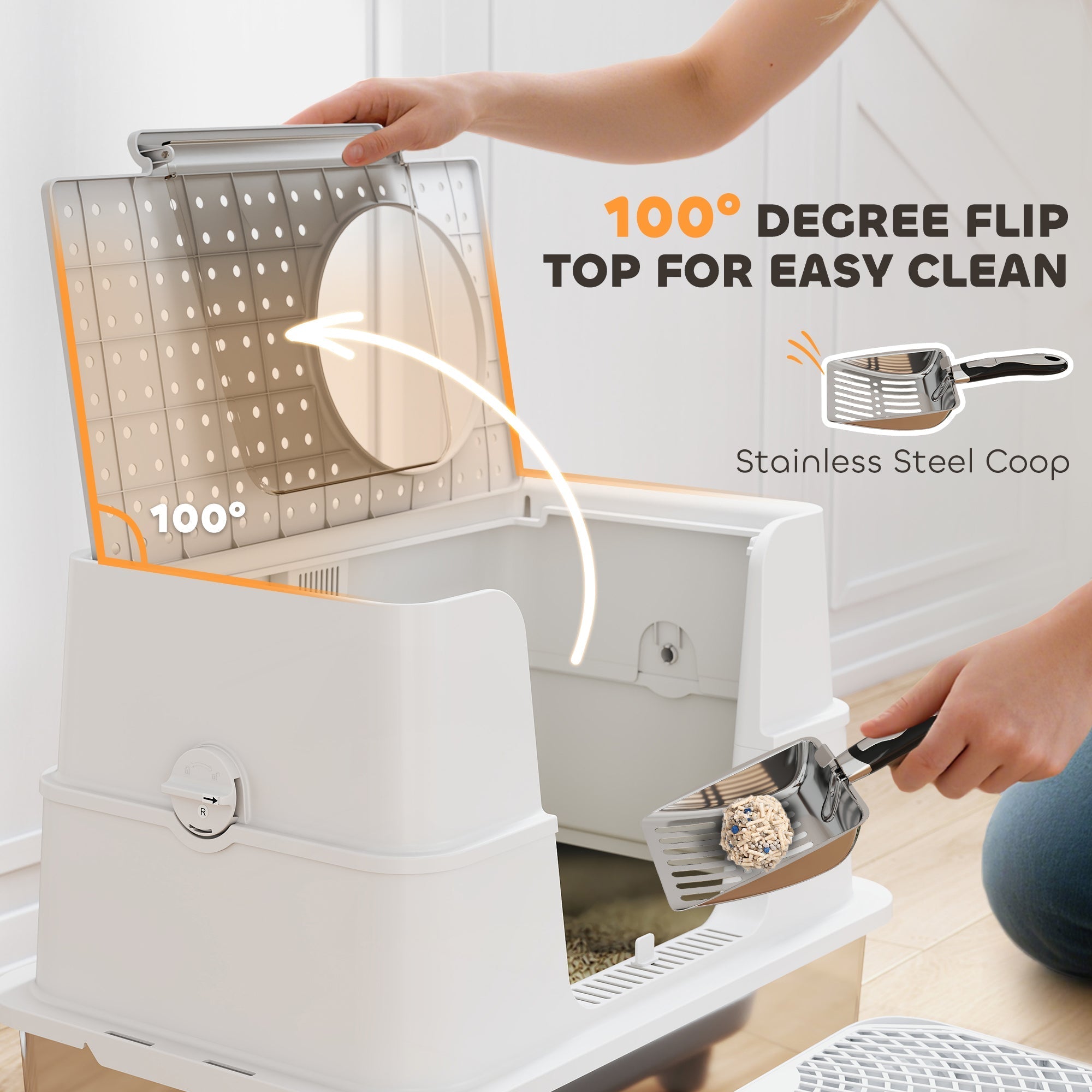EliteTitan™ | Professional Grade Stainless Steel Litter Box with Flip - Top & Step - Aura Pet Elite