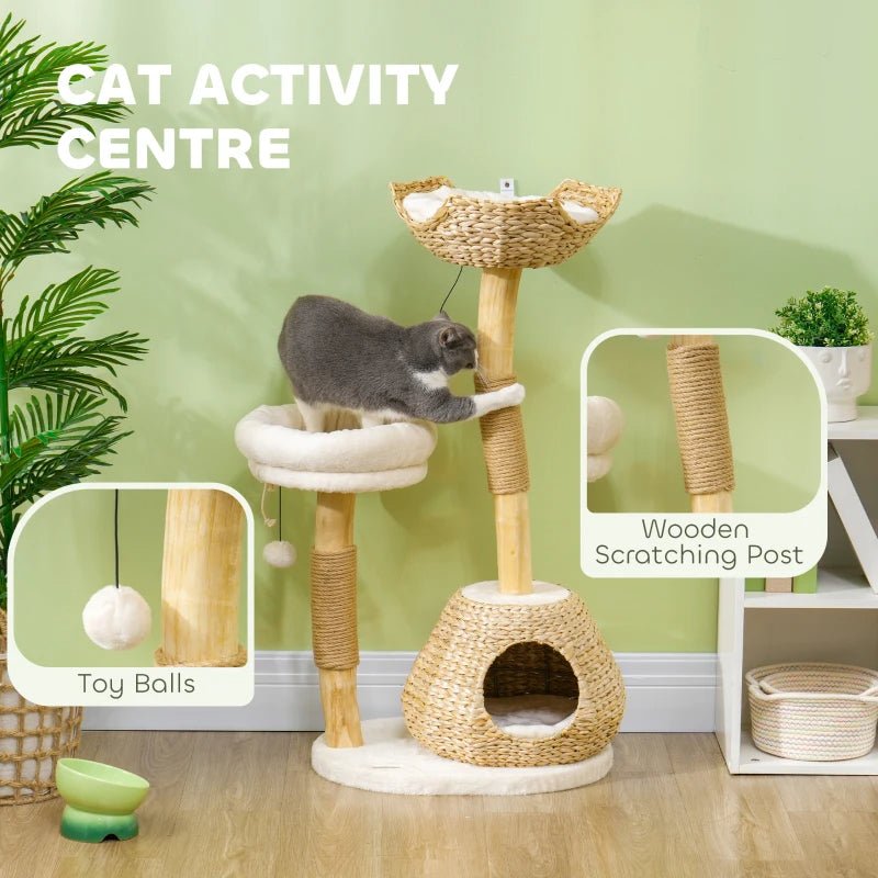 EliteZen™ | Modern Wood Cat Tree with Plush Beds & Play Spheres - Aura Pet Elite