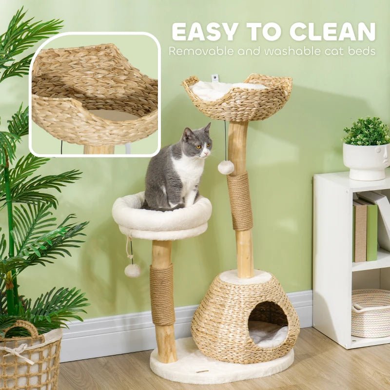 EliteZen™ | Modern Wood Cat Tree with Plush Beds & Play Spheres - Aura Pet Elite