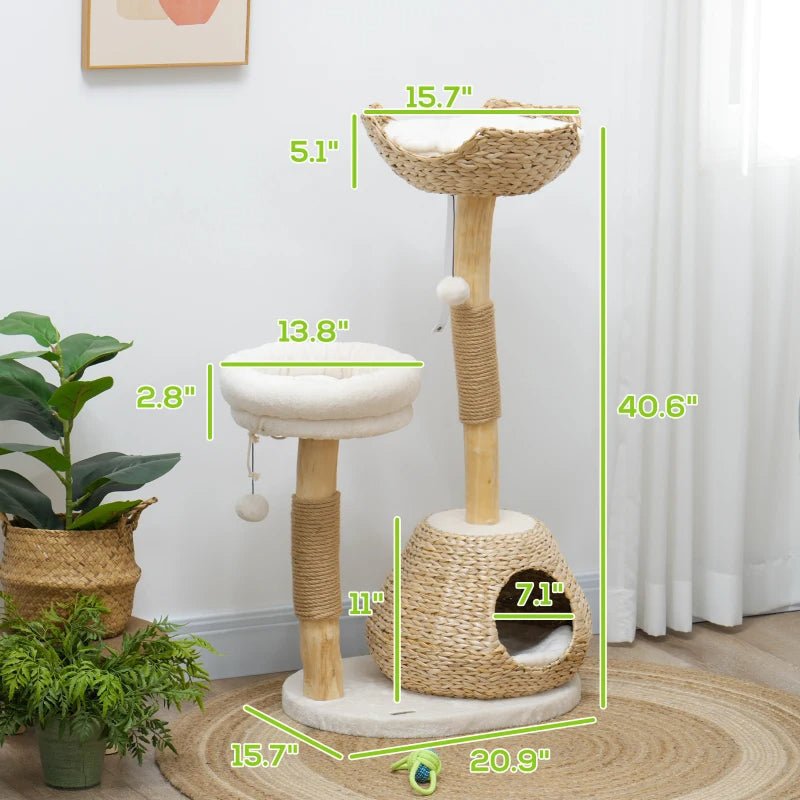 EliteZen™ | Modern Wood Cat Tree with Plush Beds & Play Spheres - Aura Pet Elite