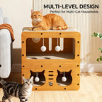 AuraEstate™ Twin-Head | Stacked Wood Cat Scratcher – Luxury 2-Tier Resting Den with 4 Integrated Teaser Balls