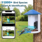 Smart Bird Feeder With Solar Powered Camera 1080P HD AI Identify PIR Motion Auto Capture Video Cloud Card Storage WiFi Connection App Control IP65 Waterproof - Aura Pet Elite